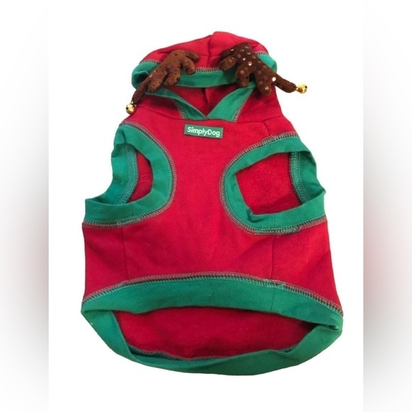 Simply Dog Reindeer For Hire Christmas Holiday Sweatshirt W/ Bling Antlers Sz. S - Picture 2 of 4